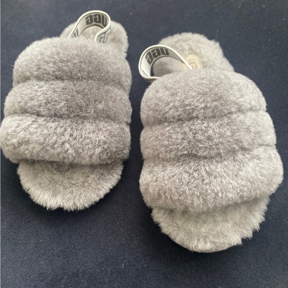 UGG Gray Fluffy Slippers size 12 - Picture 4 of 6
